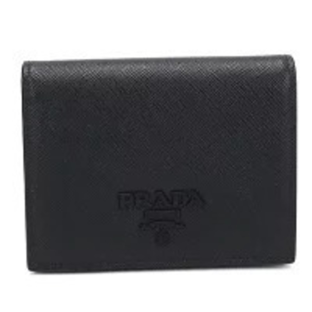 Prada Bi fold Wallet Compact Saffiano Leather Black